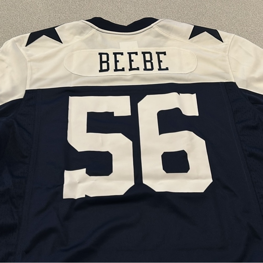 Custom Dallas Cowboys, Cooper Beebe Jersey. Navy Nike alternate game jersey.